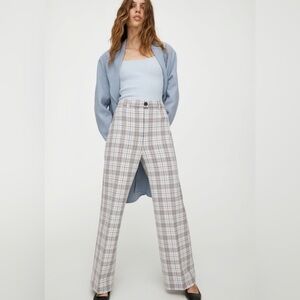 Aritzia Wilfred Francesca High Waisted Wide Leg Check Pattern Pants Sz 6 Casual